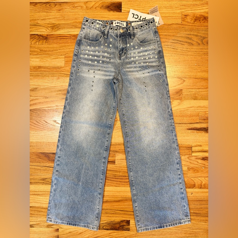 PTCL Jeans NWT Sz 26 Lowrise Wide Leg 100% Cotton Peek-a-boo Grommets